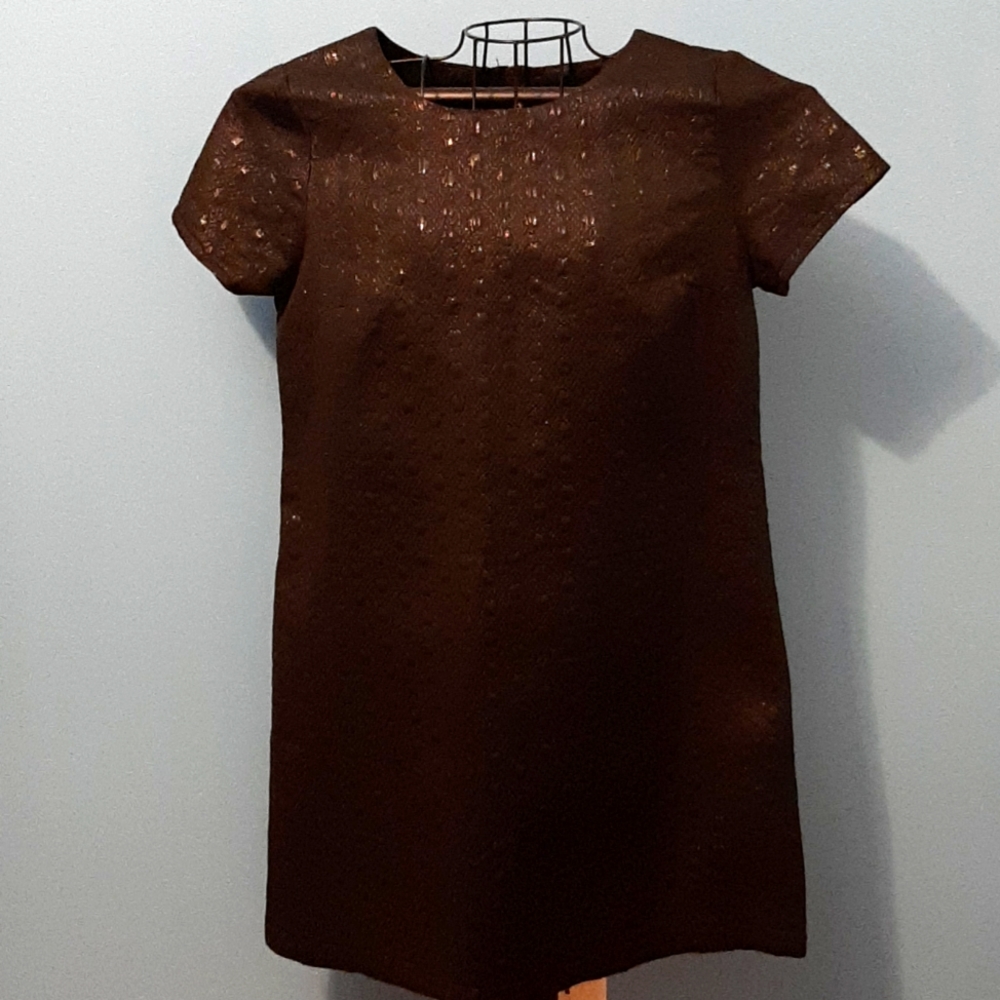 XHILARATION Women Metallic Black Mini Dress / Tunic Fit Short Sleeve Size L